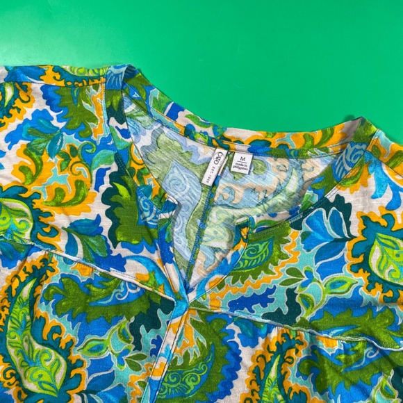 Cato Tops - CATO Women's M‎ Paisley Print V-Neck Short Sleeve Top Blue Green Yellow